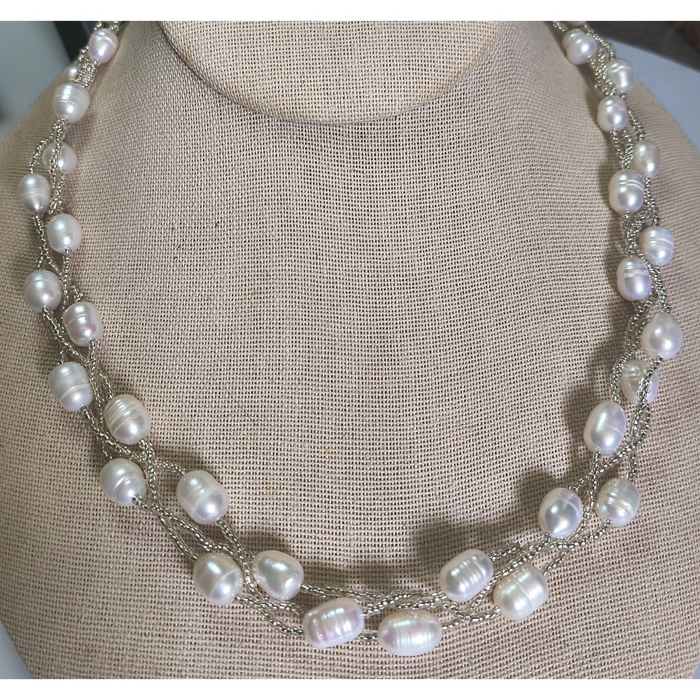 Freshwater Pearl Potato Baroque Double Strand Beaded Necklace Magnetic Clasp 18"